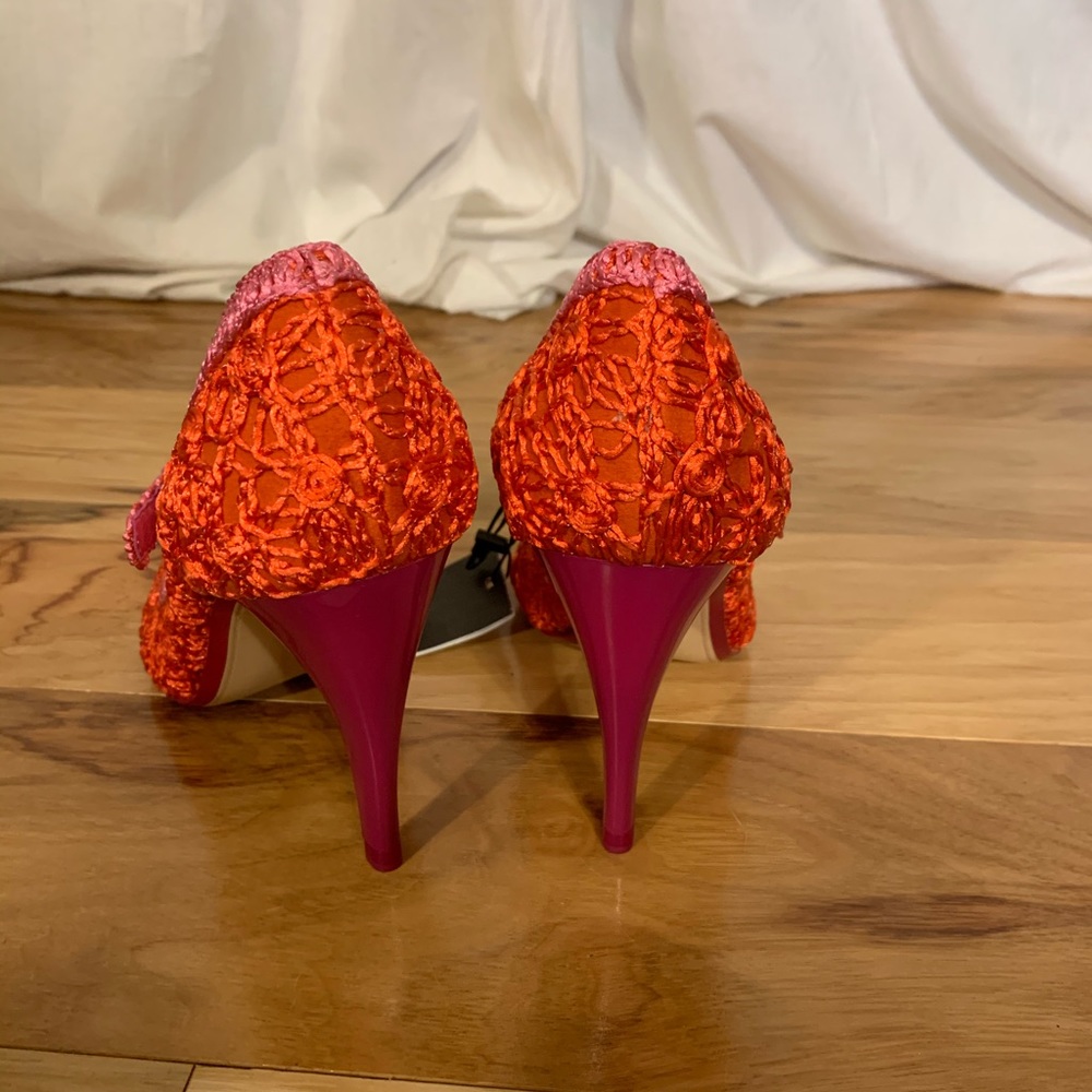 Zara crocheted pumps in bright red and pink 8 - Picture 5 of 6